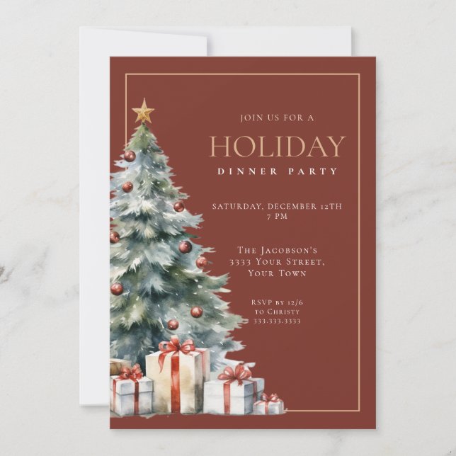 Elegant Festive Red Gold Holiday Dinner Party Einladung (Vorderseite)