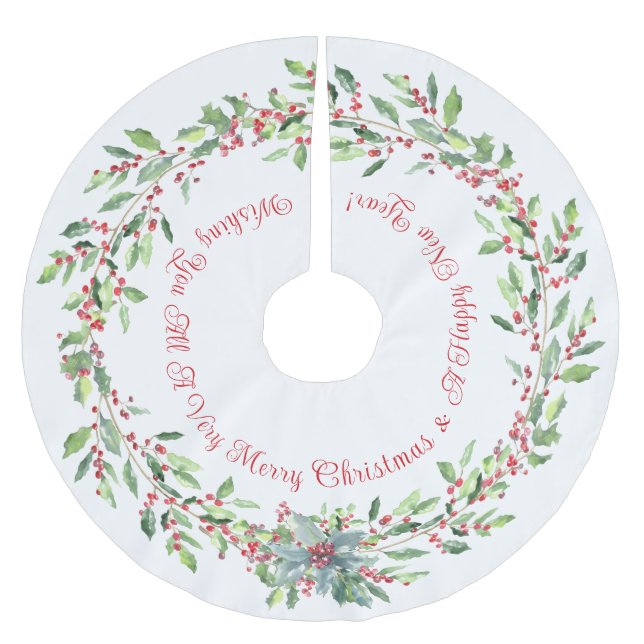 Elegant, festlich, heilig, rot und weiß, Weihnacht Polyester Weihnachtsbaumdecke (Vorderseite)