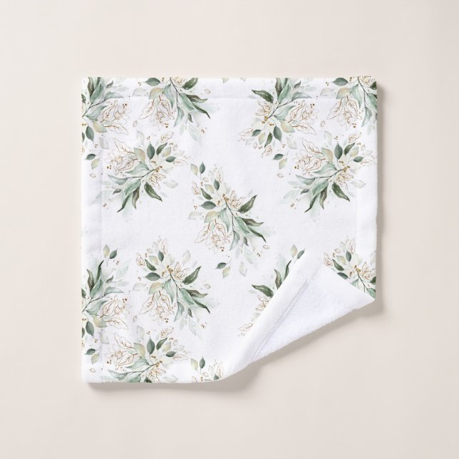 Élégant feuillage de verdure or blanc (Gant de toilette)