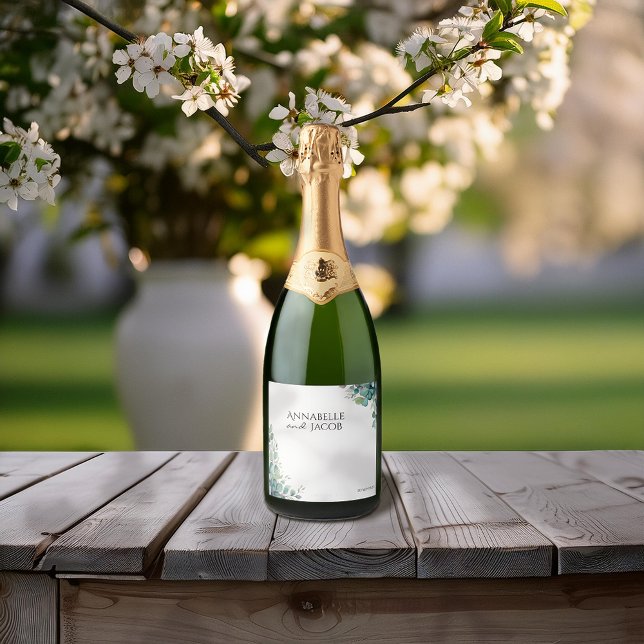 Elégant Feuille Aquarelle Étiquette de vin mousseu (Créateur téléchargé)