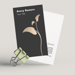 Elégant Feuille d'or Simple Carte de visite noir
