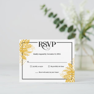 Elégant Feuille jaune moutarde, noir & blanc RSVP