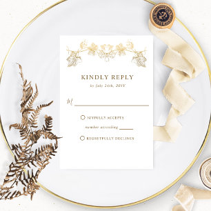 Elégant Feuilles dorés blanc et or, mariage RSVP