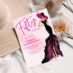 Elegant Fifty Fabulous Pink Kleid 50. Geburtstag Einladung