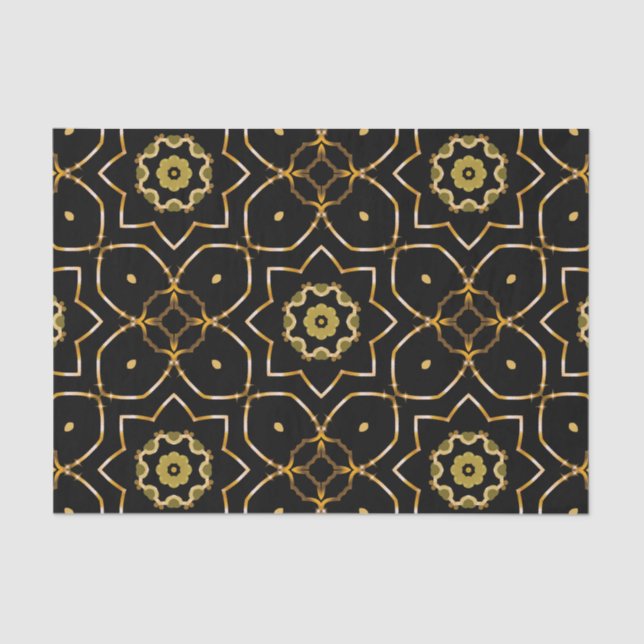 Elegant Filigree Funkelnd Shiny Gold & Black Mosai Seidenpapier (Vorderseite)