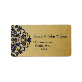Elegant Filigree Navy Gold Wedding Adressaufkleber