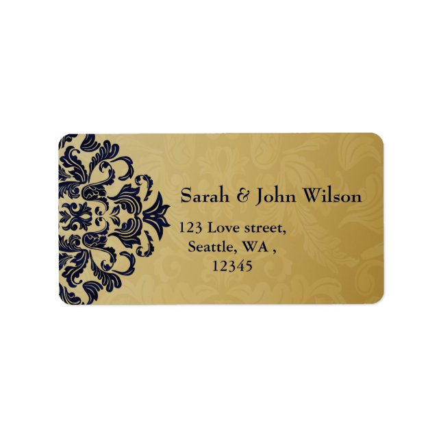 Elegant Filigree Navy Gold Wedding Adressaufkleber (Vorne)