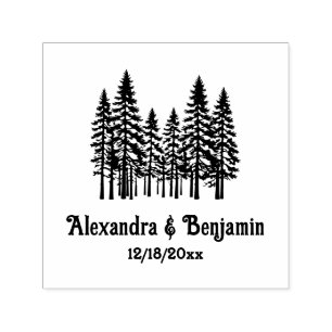 Elegant Fir Trees Wedding Couple Name Date Permastempel