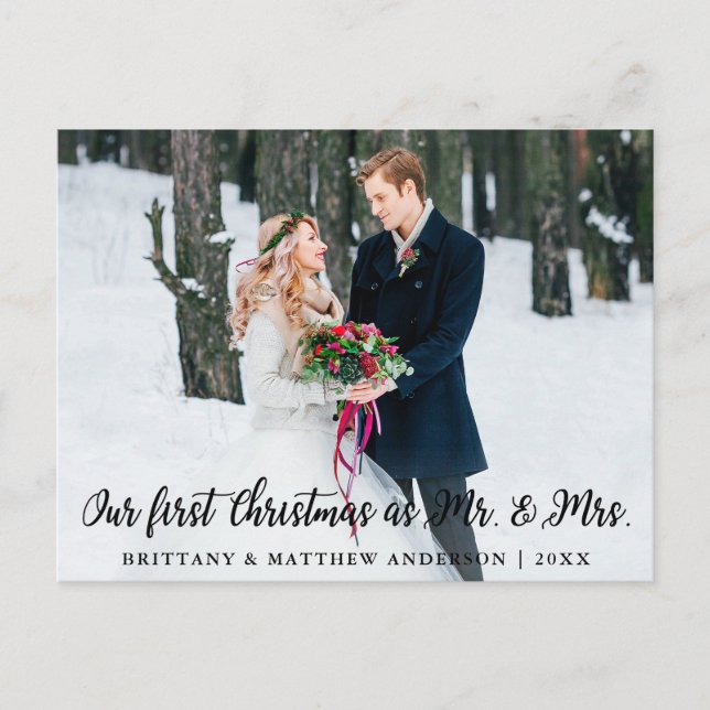 Elegant First Christmas als Mr. und Mrs. Foto Postkarte (Vorderseite)