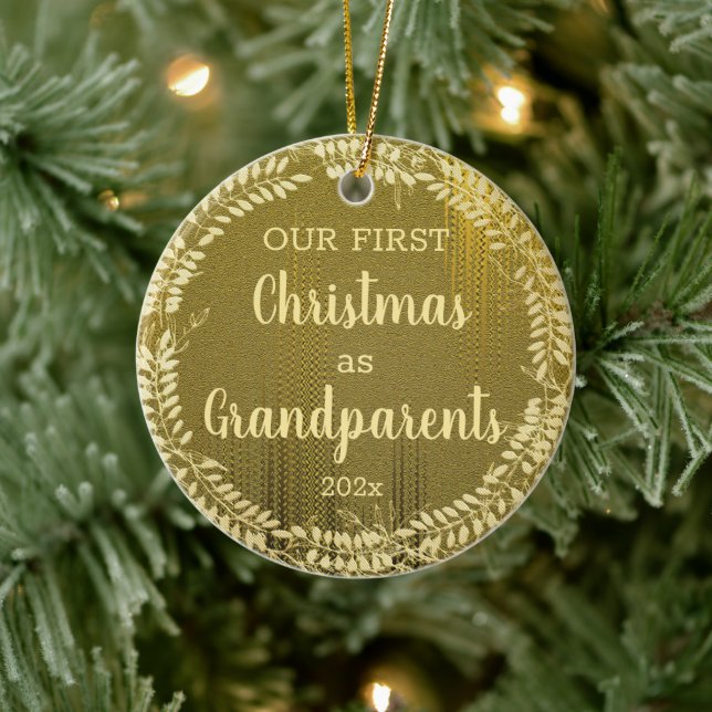 Elegant First Christmas Gold Wreath Keramik Ornament (Baum)