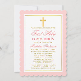 Elegant First Heilige Kommunion Rosa und Gold Einladung