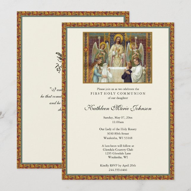 Elegant First Holy Communion Boy Girl Einladung (Vorne/Hinten)