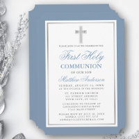 Elegant First Holy Communion Dusty Blue Silver