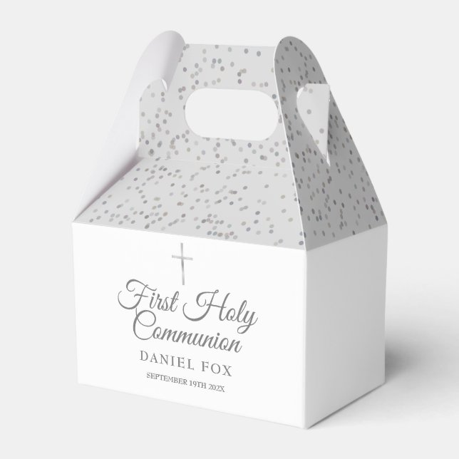 Elegant First Holy Communion Sliver Stardust Geschenkschachtel (Vorderseite)