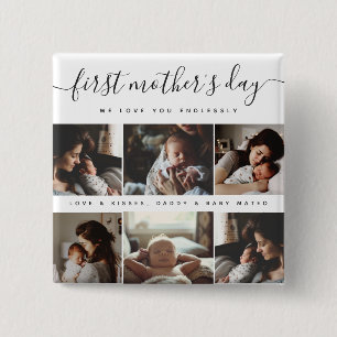 Elegant First Mother's Day Custom Foto Collage Button