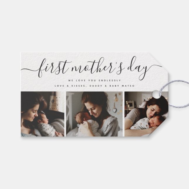 Elegant First Mother's Day Custom Foto Collage Geschenkanhänger (Vorderseite (Horizontal))
