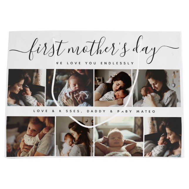Elegant First Mother's Day Custom Foto Collage Große Geschenktüte (Vorderseite)