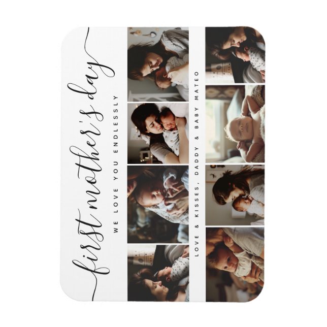 Elegant First Mother's Day Custom Foto Collage Magnet (Vertikal)
