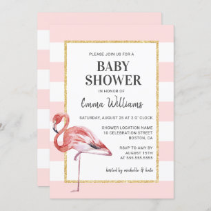 Elégant Flamant rose rose bébé douche Invitations