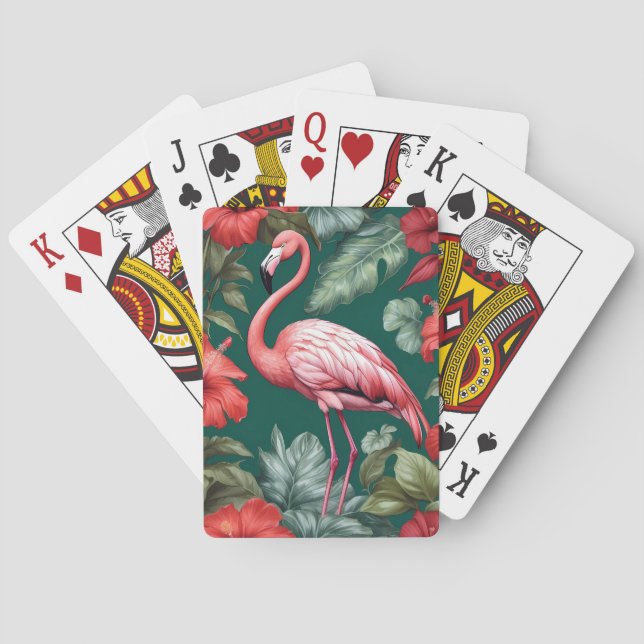 Elegant Flamingo Hibiskus Blume Emerald Green Spielkarten (Rückseite)