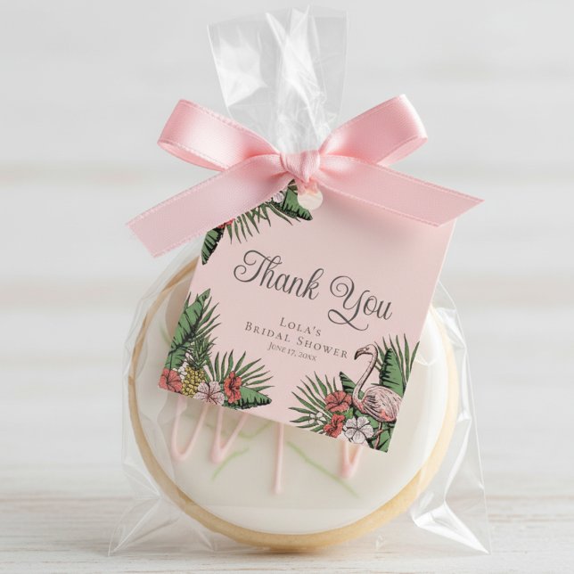 Elegant Flamingo & Hibiskus Dusche Danke Tag Geschenkanhänger (Tropical Floral Pink Flamingo Bridal Shower Thank You Favor Tags. Elegant Hibiscus, Leaves & Foliage)