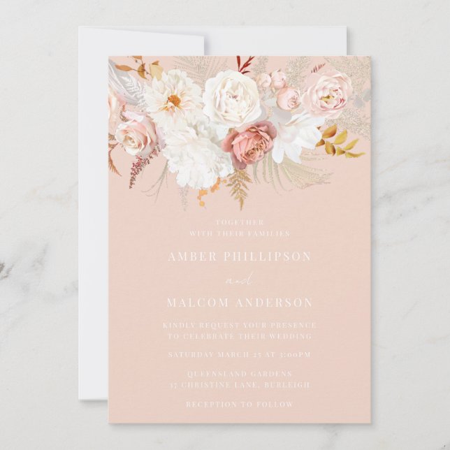 Elegant Flawless Floral Blush Botanical Wedding Einladung (Vorderseite)