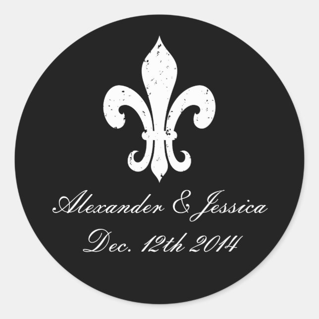 Élégant fleur de lis autocollants de mariage et ét (Devant)