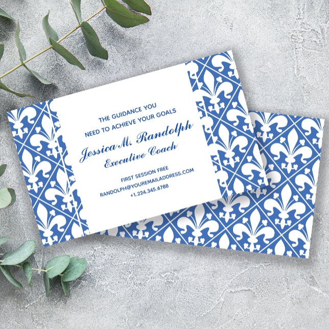 Elegant Fleur de Lys Führungskraft Blue und White Visitenkarte (Von Creator hochgeladen)