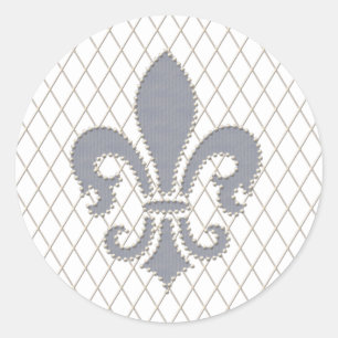 Elegant Fleur de Lys in Grau und Weiß Runder Aufkleber