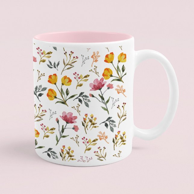 Elégant Fleur sauvage Aquarelle Pink Coffee Mug (Créateur téléchargé)