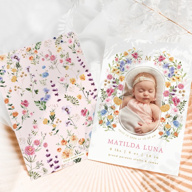 Élégant Fleur sauvage Baby Girl Faire-part de nais (Créateur téléchargé)