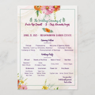 Élégant Fleur sauvage Garden Wedding Programme