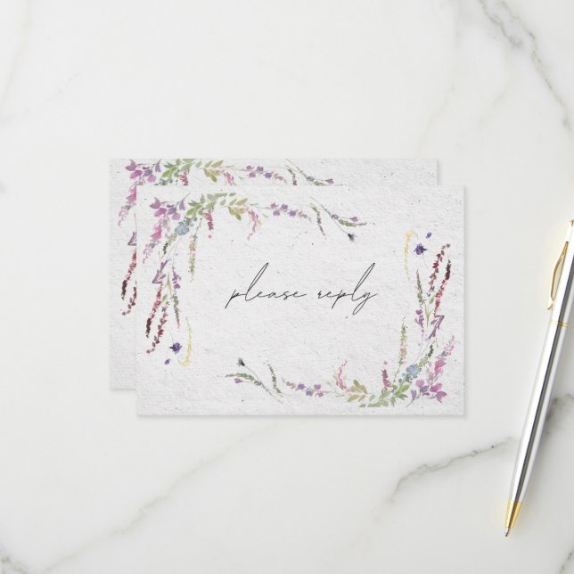 Élégant Fleur sauvage moderne Simple mariage RSVP (Devant/Arrière en situation)