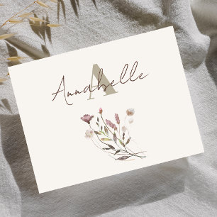Élégant Fleur sauvage Monogramme Aquarelle