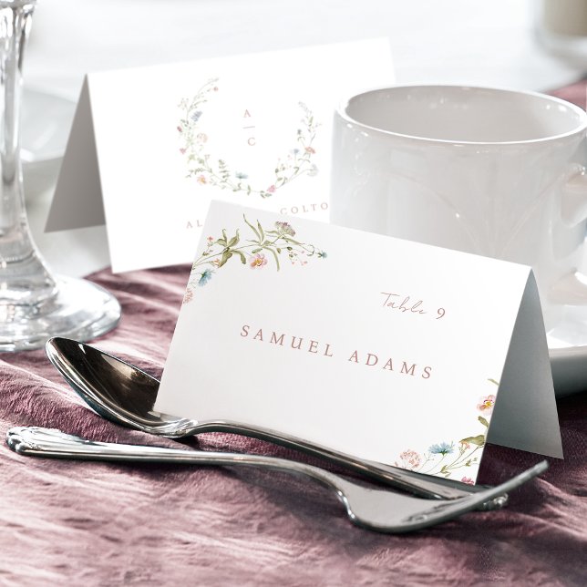 Elégant Fleur sauvage Rustic Boho Pladable Carte P (Elegant Wildflower Rustic Boho Foldable Place Card)