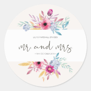 Elegant Fleurs Mariage M & Mme   Autocollant de Sc