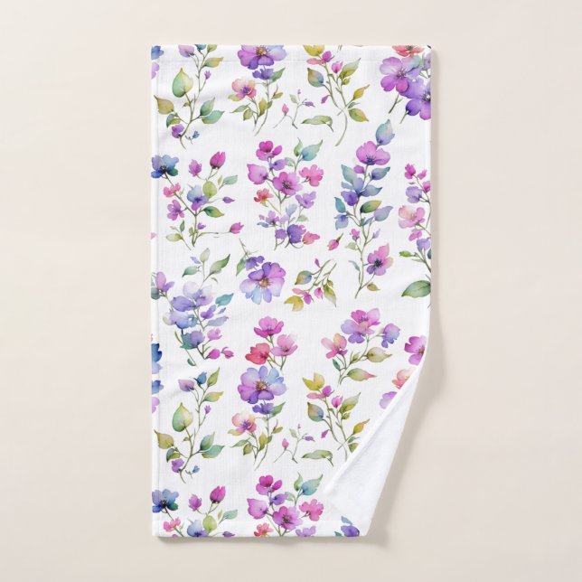 Élégant fleurs sauvages d'aquarelle rose violet (Serviette à main)
