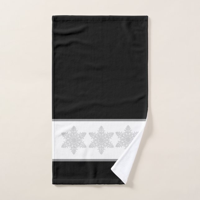 Élégant flocon de neige en argent sur noir (Serviette à main)