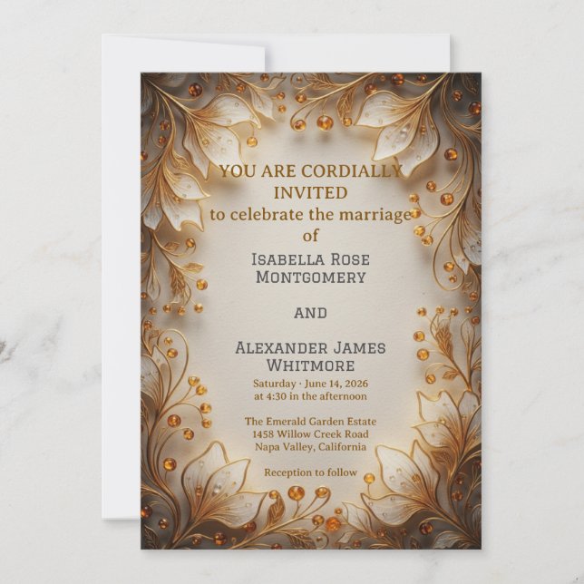 Elegant Flora Design Wedding Invitation Einladung (Vorderseite)