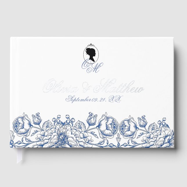 Elegant Flora Monogram Wedding Foil Guestbook Gästebuch (Vorderseite)