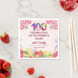 Elegant Floral 100. Geburtstag / Pastel 100 Jahre Serviette