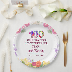 Elegant Floral 100. Geburtstagsparty / 100 Jahre Pappteller