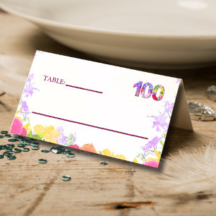 Elegant Floral 100. Geburtstagsparty / 100 Jahre Platzkarte