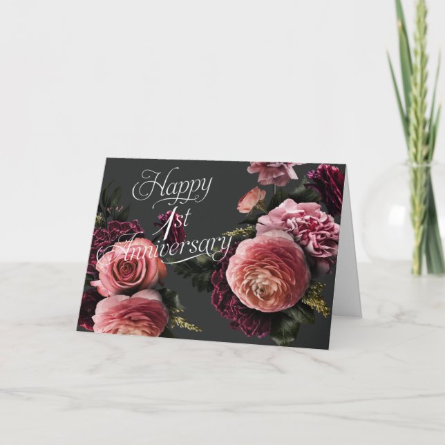 Elegant floral-1. Hochzeitstag Karte (Vorderseite)
