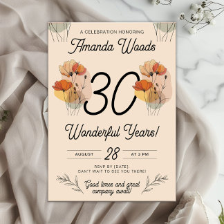 Elegant Floral 30. Geburtstag Einladung