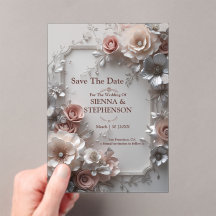 Élégant Floral 3D Enregistrer la date Invitation