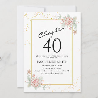Elegant Floral 40. Geburtstag Einladung