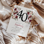 Elegant Floral 40. Geburtstag Einladung<br><div class="desc">Erleben Sie eine Blüte der Eleganz mit unserer neuen Reihe von ErwachsenenBirthday Einladungen! Mit einer modernen Einladung,  ätherischen Aquarellfloralen in üppigen Rot- und Pastellrosa,  ergänzt durch lebhaftes grünes Blattwerk.</div>