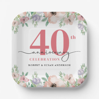 Elegant Floral 40th Wedding Anniversary Pappteller
