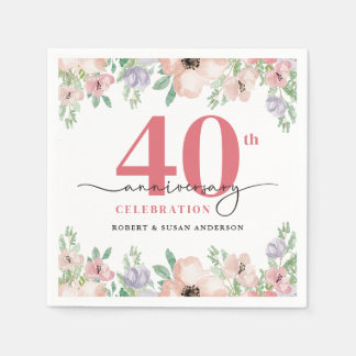 Elegant Floral 40th Wedding Anniversary Serviette